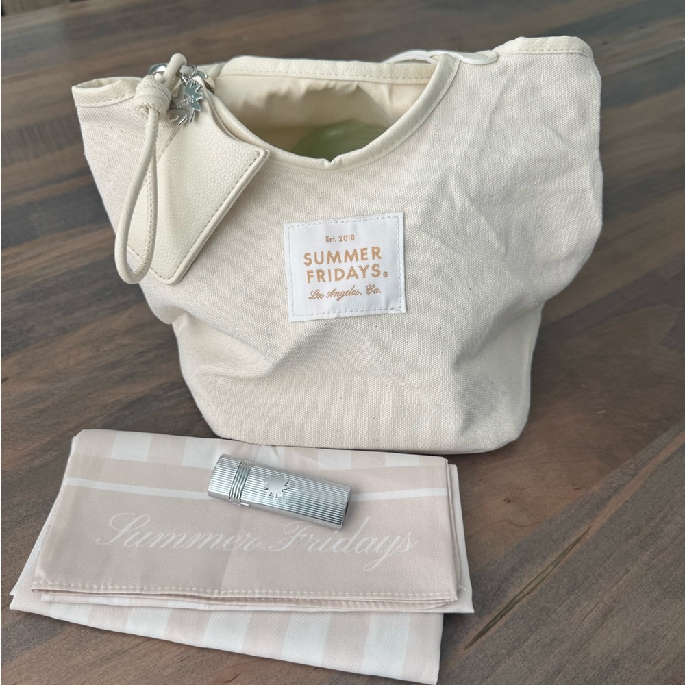 Summer fridays beige and white tote